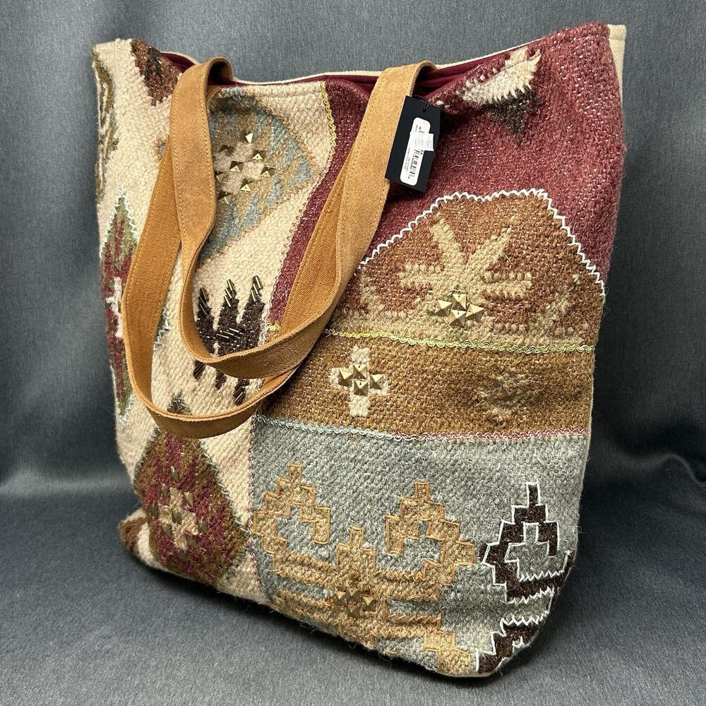 Crosstree Lane Boho Beaded Embroidered Wool Bag LARGE TOTE Casual 85008A NWT